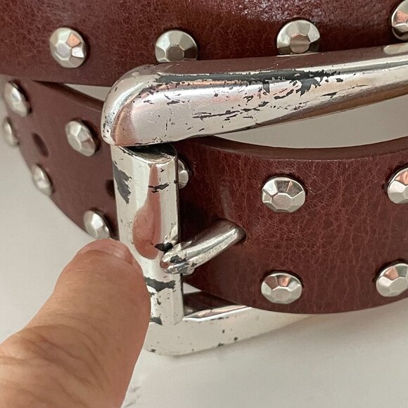 Michael Kors Leather Rica Studded Belt Women's Size Medium Dark Brown Western - Picture 4 of 9